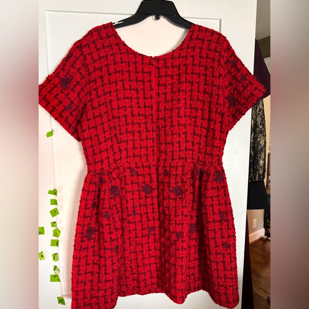 Fanm Mon Samantha Tweed Embroidered Scoop Neck Cap Sleeve A-line Mini Dress - Picture 6 of 7